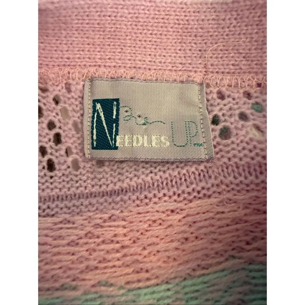 Vintage Pink Cardigan Sweater Neddles Button Down Goose Pastel
